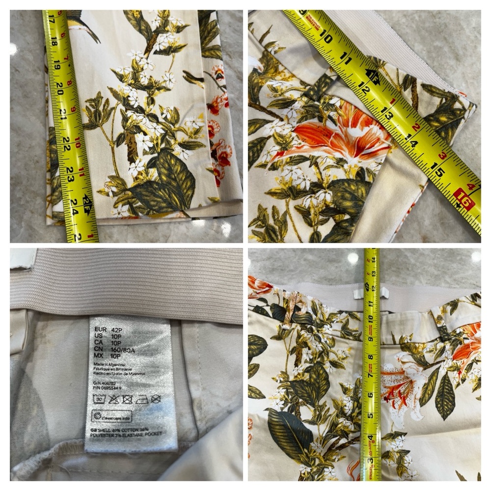 H&M Beige Floral Cigarette Pants Size 10 Petite - Picture 8 of 9